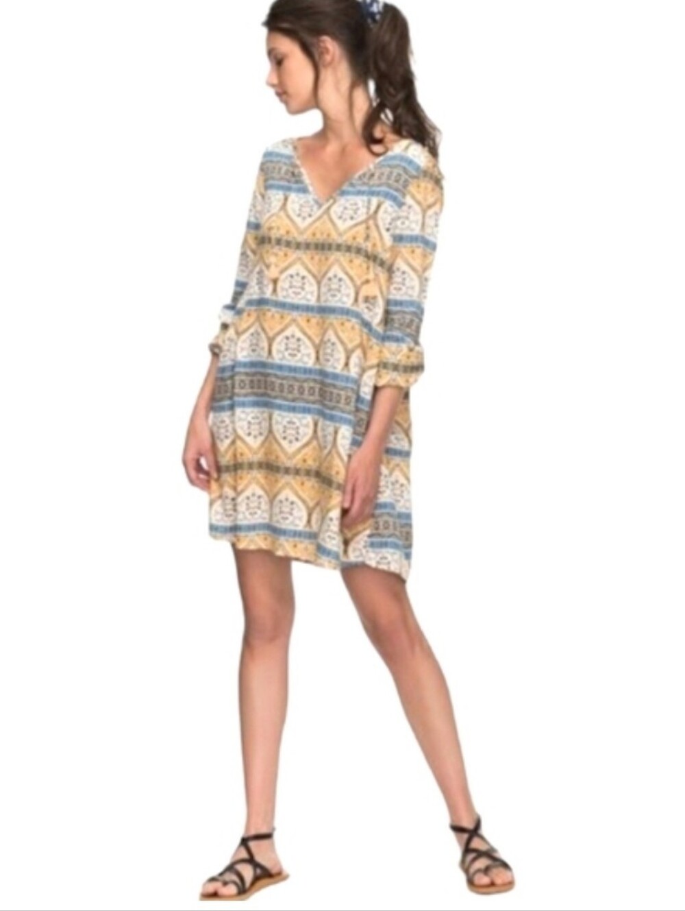 Roxy Boho Flowy Floral Long Sleeve Dress Size L